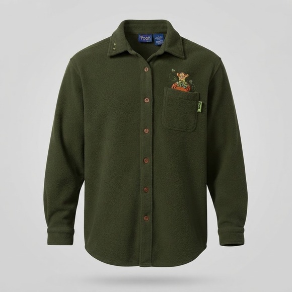 Disney Tops - VTG 90s Disney Store Tigger Fleece L Shacket Shirt Jacket Green Embroidered Fall
